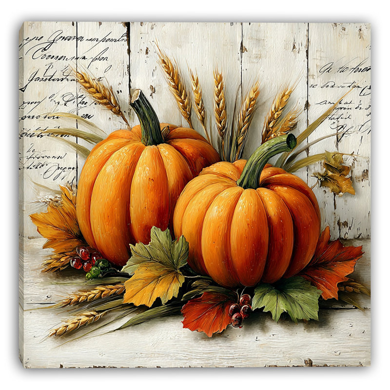 «Pumpkins and Wheat Script», art mural sur toile tendue, H 40 po x l 40 po