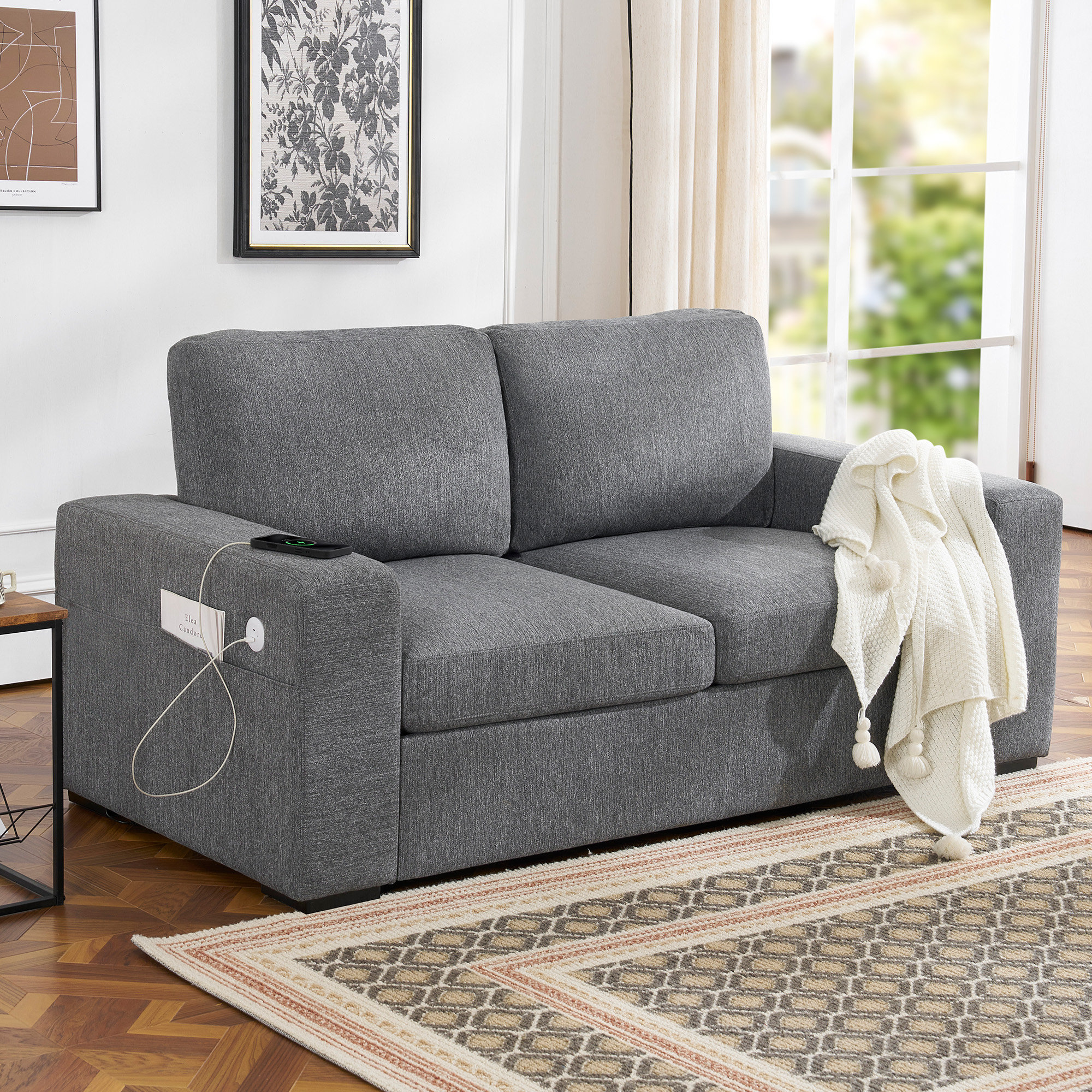 Ebern Designs 70'' Linen Fabric Square Arm Sofa - Wayfair Canada
