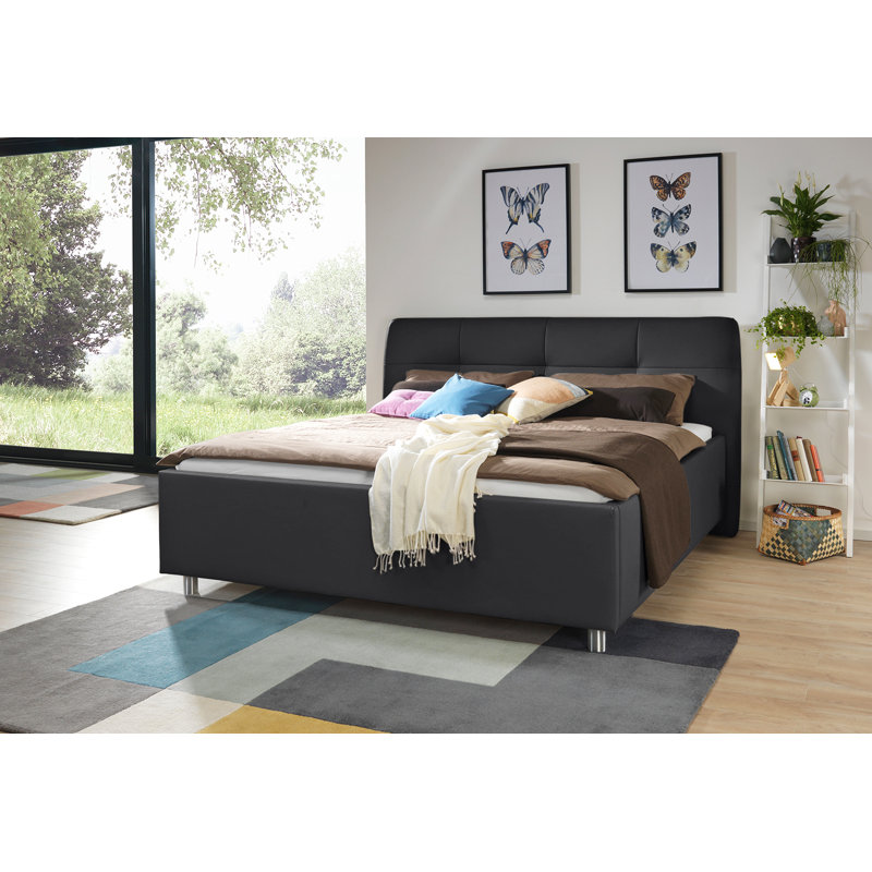 Upholstered Bed Frame with Mattress, 180 x 200cm, Black, H2/H3