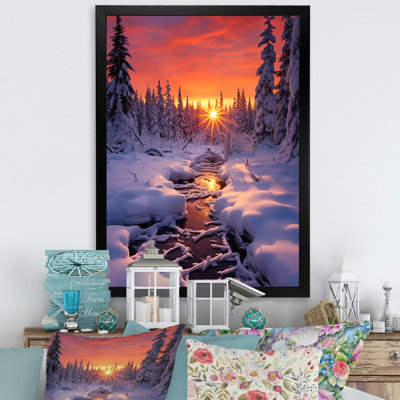 Rose et jaune en hiver lever de soleil III - paysage d'hiver
