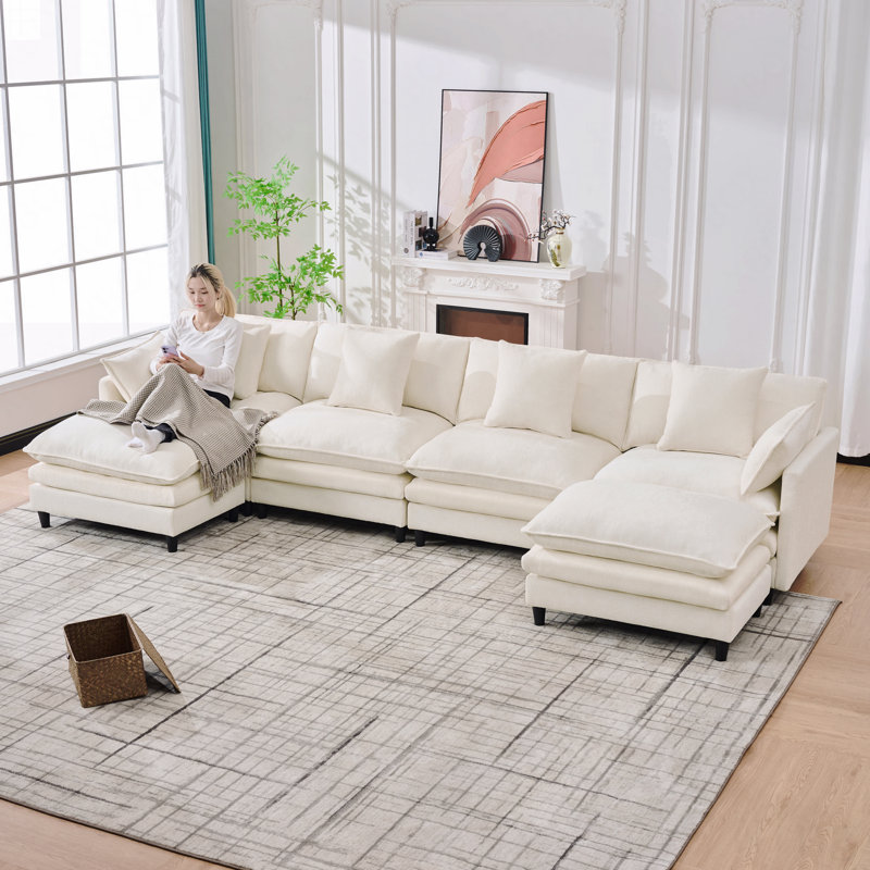 140.9-Inch U-Shaped Modular Sectional Sofa, Beige Fabric