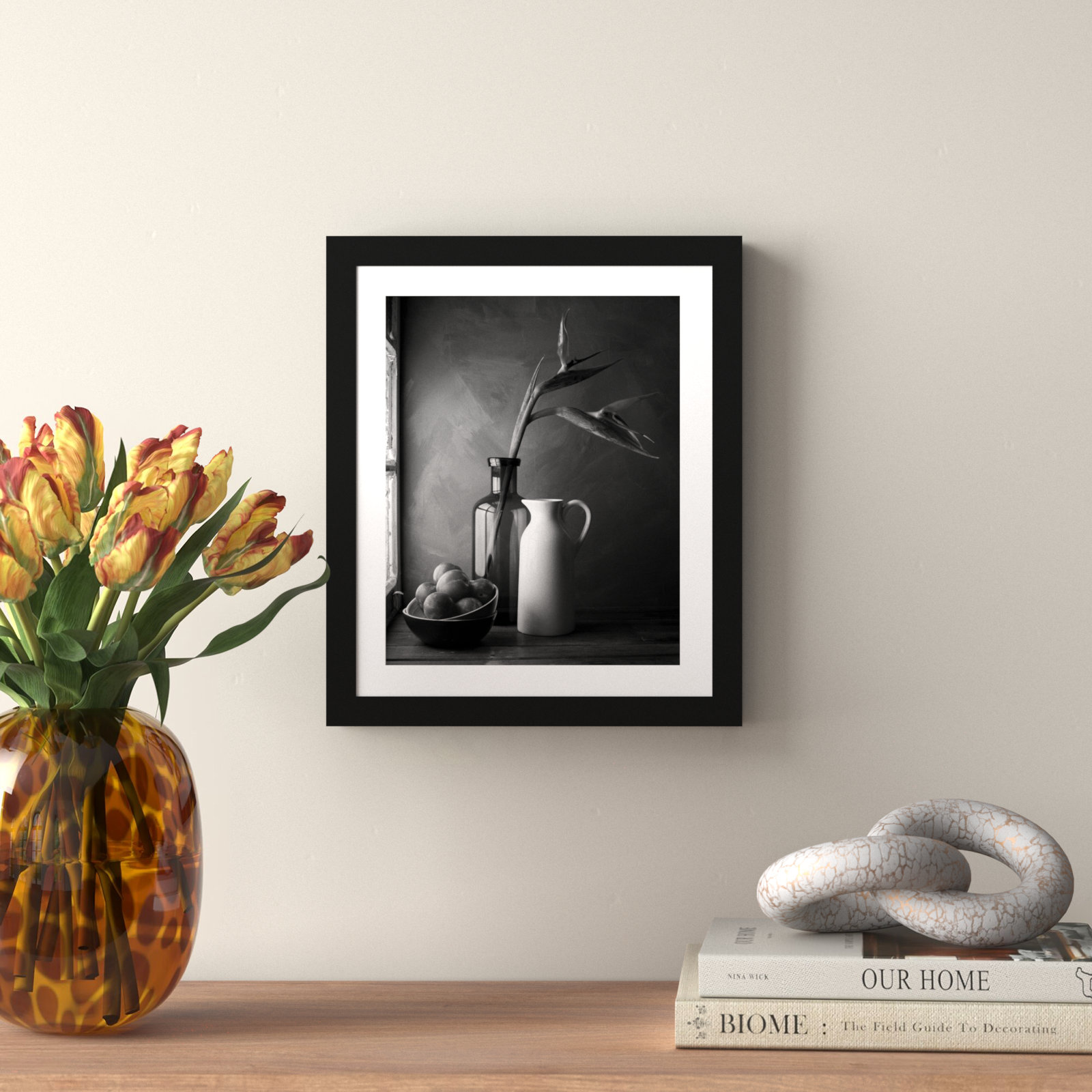 Plums and Jars Still Life Photo Print, 13" H x 11" W, Black