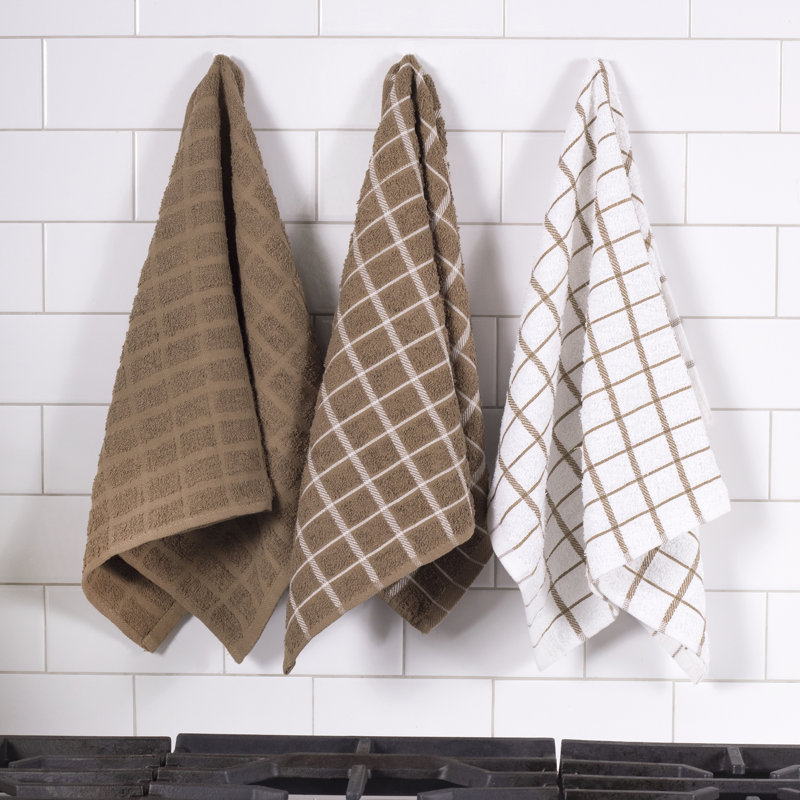 Cotton Plaid Tea Towel Kitchen Towel, Mocha