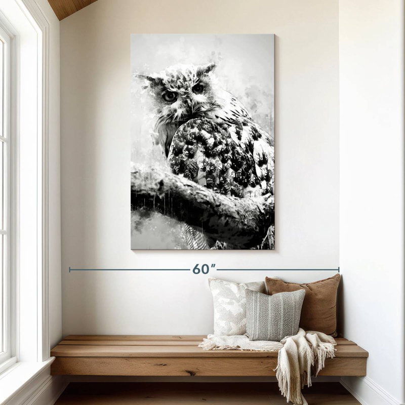 Brampt Owl Looking Black And White, 48" H x 32" W