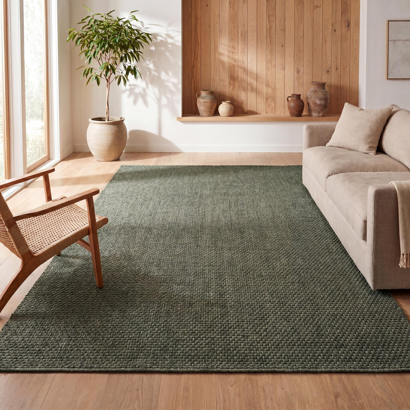 Solana Easy Rustic Solid Color Natural Indoor/Outdoor Rug, Rectangle 5'1" x 7'7", Green