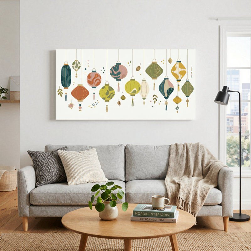 Ensemble de 1 lanterne suspendue sur toile, 58“W x 28”H, Wrapped Canvas