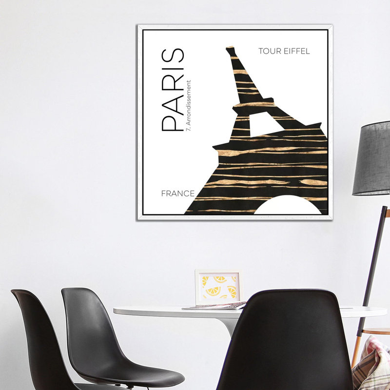 Urban Art Paris Eiffel Tower by Melanie Viola - Print on Canvas, 93.98cm H x 93.98cm W x 3.81cm D, White Framed