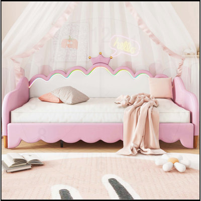 Lit de jour moderne extensible rembourré avec tête de lit et lumières DEL, parfait pour les chambres de filles et les espaces invités
