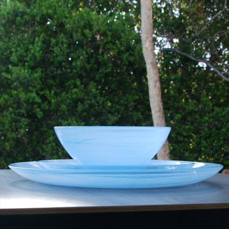 NUAGE Glass Dinnerware Set 12 Piece - Service for 4, Aqua