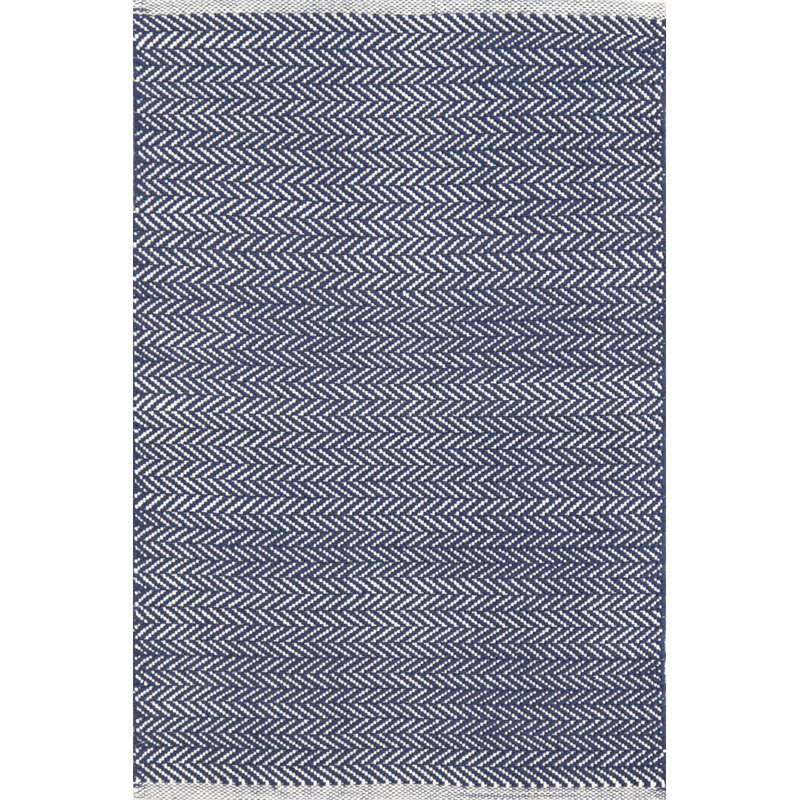 Herringbone Indigo Handwoven Cotton Rug, Rectangle 3' x 5'