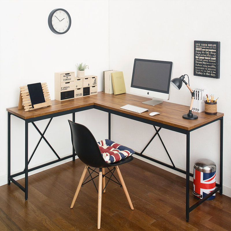 Bureau en forme de L, Acacia / noir