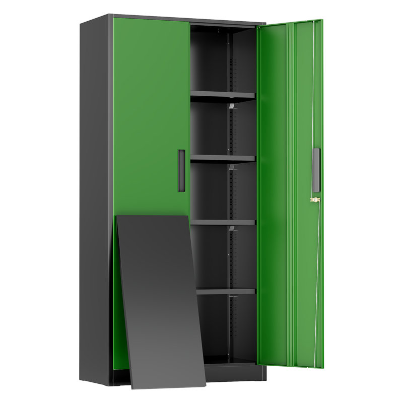 Steel Single Storage Cabinet with Lock ( 72'' H x 32'' W x 16'' D), Black/Green