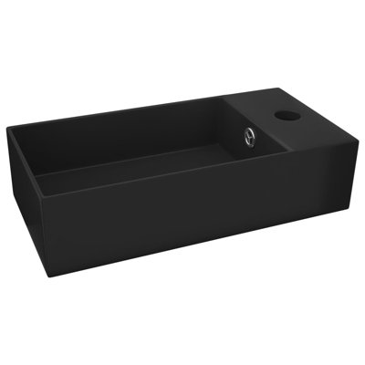 Ebern Designs Brance 4800mm L x 249.93mm W Black Ceramic Rectangular Sink with Overflow