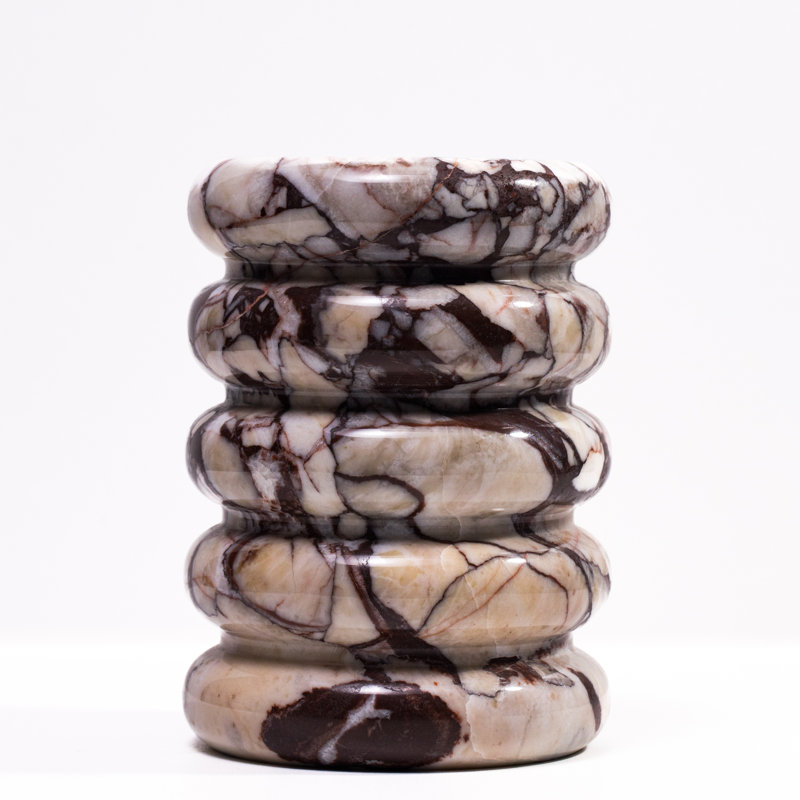 Breccia Marble Layered Vase, Brown/Black