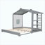 Lit simple pour enfant en forme de maison avec lit gigogne et tablettes de rangement latérales, gris