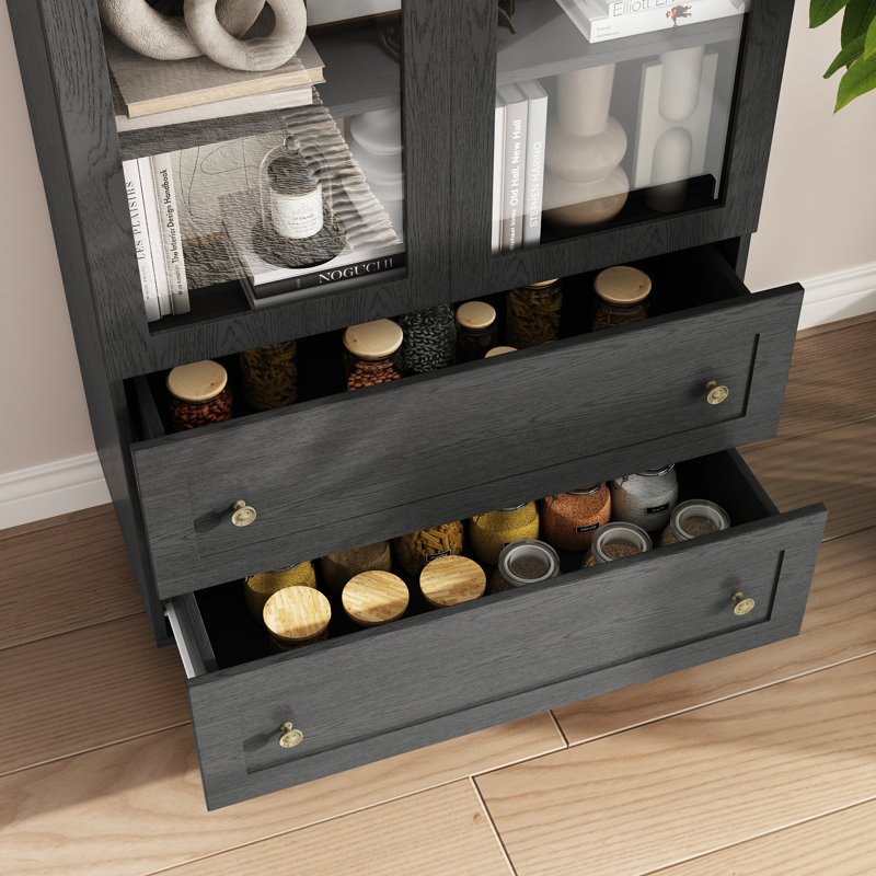 Garde-manger de 71 po de hauteur avec bibliothèques, armoire de rangement avec portes en verre, tiroir et comptoirs spacieux