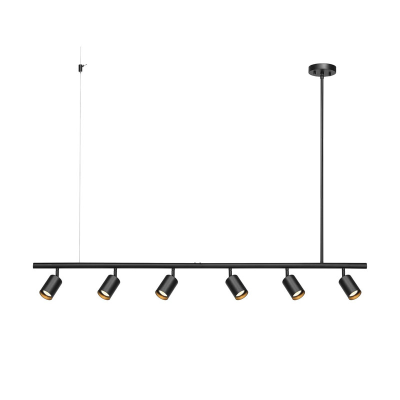55" 6-Light Matte Black Adjustable Height Track Lighting with Pivoting Track Heads
