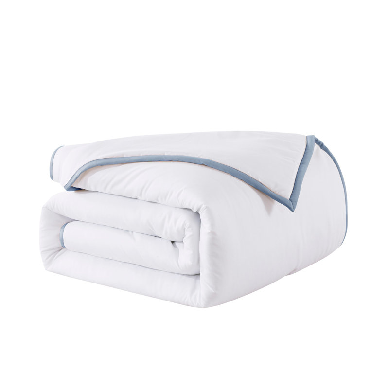 Polyester Box Stitch Comforter, Blue Fog/White, Queen Comforter + 2 Standard Sham