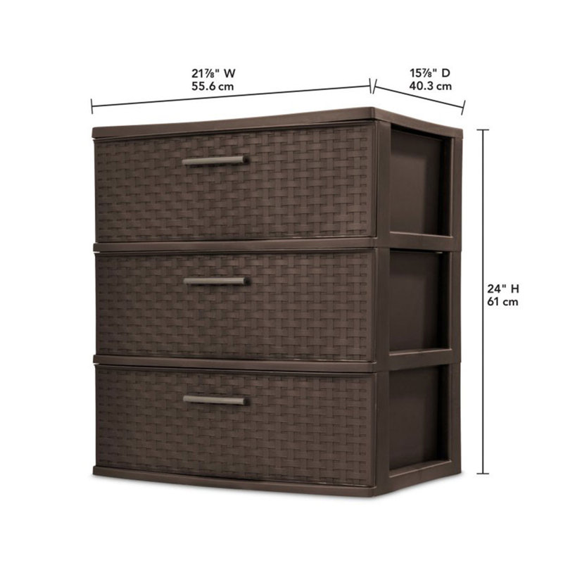 Sterilite 25306P01 Spacious 3-Drawer Wide Weave Design Storage Tower, Brown