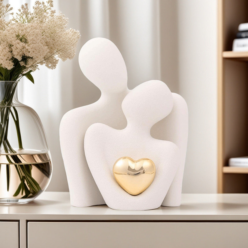 Mini statue de couple en céramique, White