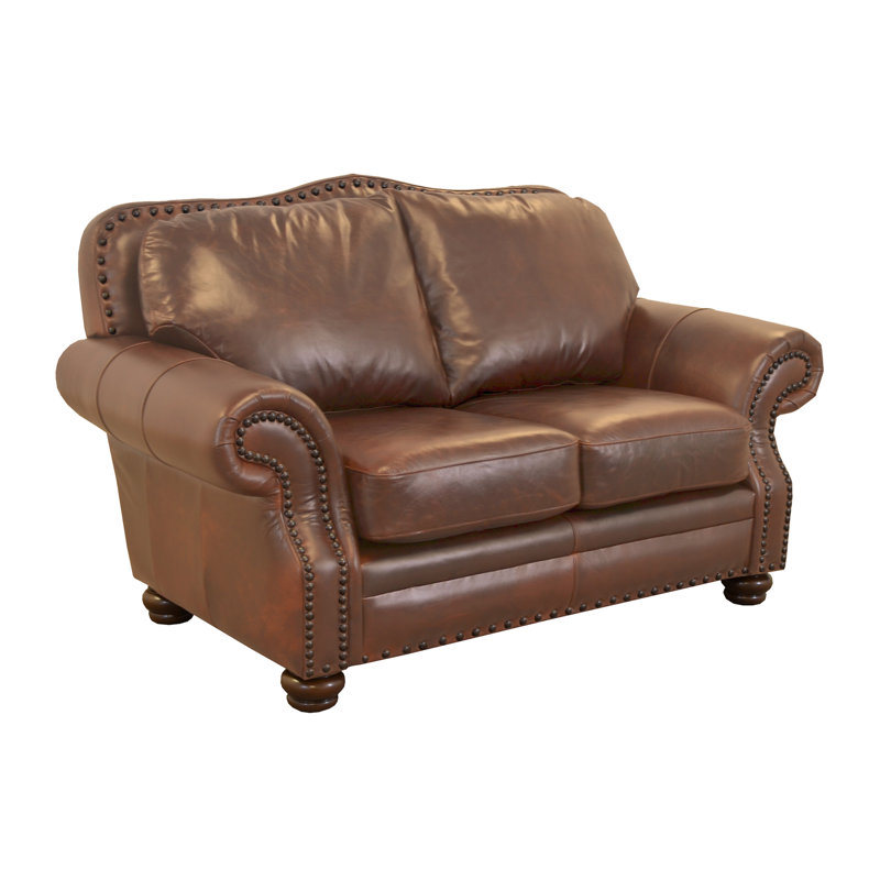 Causeuse à accoudoirs roulés en cuir véritable 73 po Somto, Cuir véritable noyer Berkshire