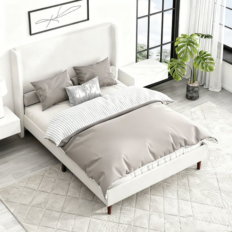 Lit tapissier à tête haute haute, tissu chenille, aucun sommier nécessaire, Très grand lit