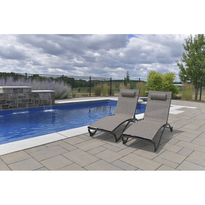 Vivere Denisia Stackable Aluminum Glendale Lounger Set Made with Premium Phifertex Fabric, Brown