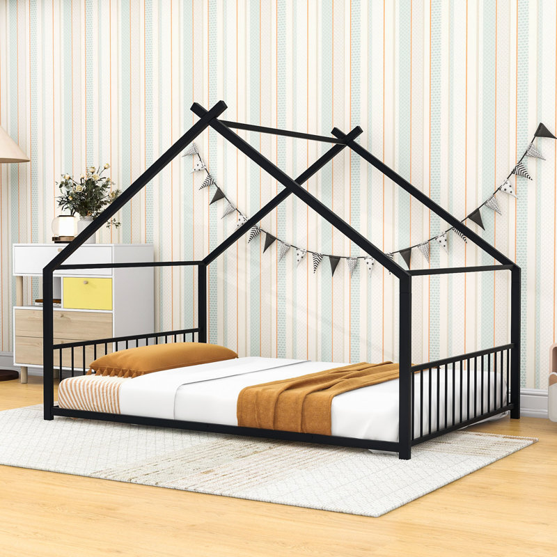 Lit maison avec tête de lit et tête de lit, Black, Full