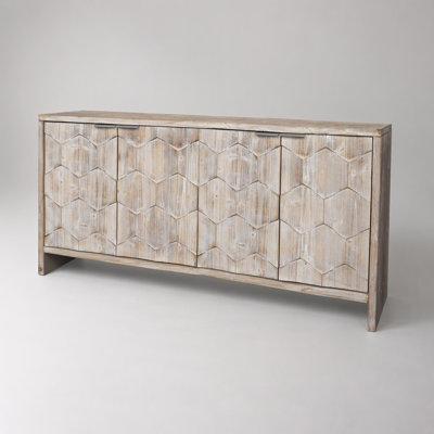 Armoire décorative de style campagnard à 4 portes pour la vie, le vestibule, le couloir, le bureau, la cuisine et la salle à manger, bois naturel délavé