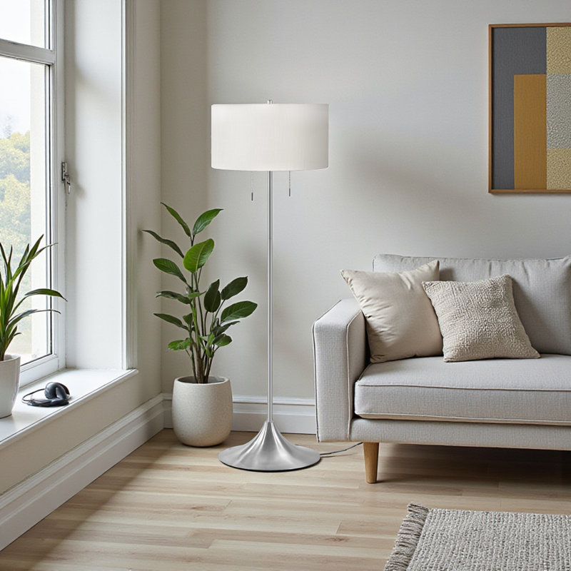 Thomas 61"H Contemporary Style In Silver Metal Ivory/Cream Shade Floor Lamp
