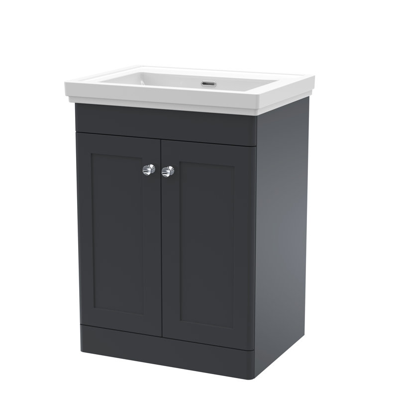 Classique 630mm Single Bathroom Vanity with Drop In Vitreous China Basin, Satin Anthracite