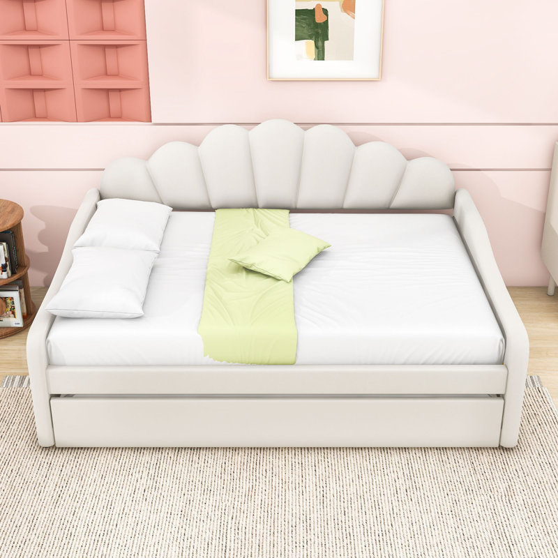 Melissia Full Upholstery Daybed Frame with Trundle, White