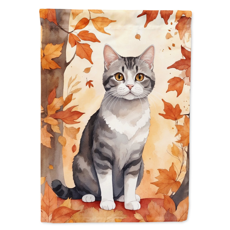 Chat en feuilles d'automne drapeau de jardin, American Wirehair