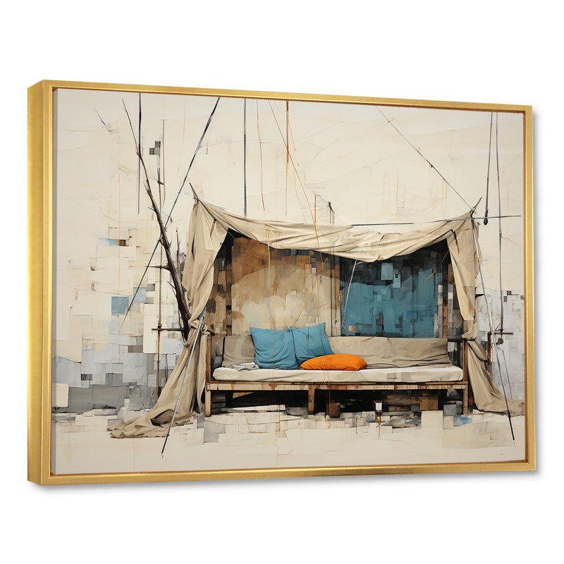 «Camping Tent Outdoor Adventure V», reproduction sur toile, H 34 po x l 44 po x P 1,5 po, Cadre flottant doré