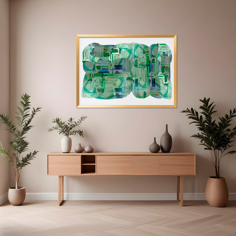 «Green Cluster of Abstract Shapes 1», reproduction d'art encadrée, H 30 po x l 40 po 