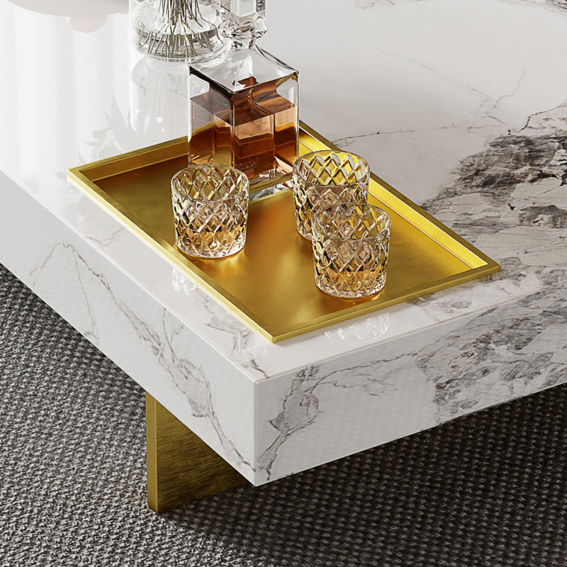 Modern Faux Marble Coffee Table with Gold Metal Legs - 51.2" Rectangular Contemporary Living Room Center Table, Stylish Elegant Home Decor Furniture