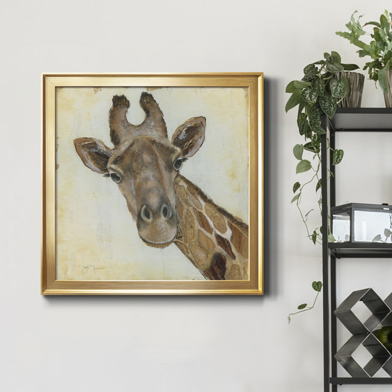 Girafe à motifs - peinture sur toile encadrée, H 30,5 po x l 30,5 po x P 1,5 po, Encadrement doré