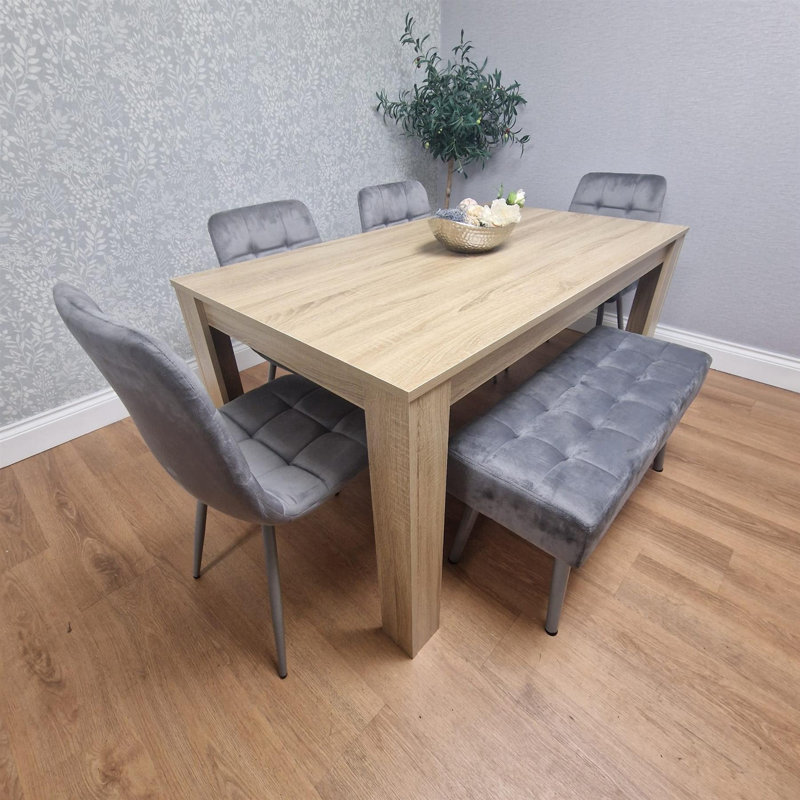 Savarna 6 - Person Dining Set, 75cm H x 140cm L x 80cm W, Oak