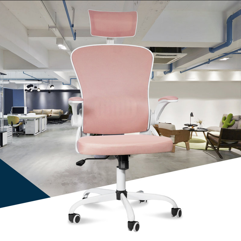 Chaise de travail ergonomique Jivka, Rose, Blanc