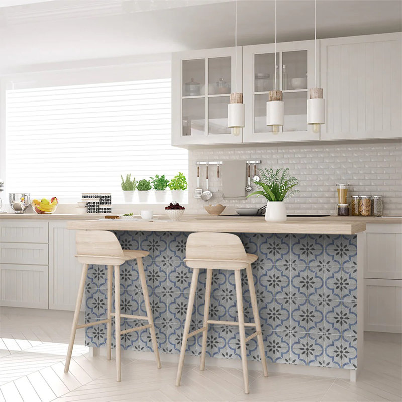 8'' W x 8'' L Vinyl Peel and Stick Field Tile, Blue/Light Gray