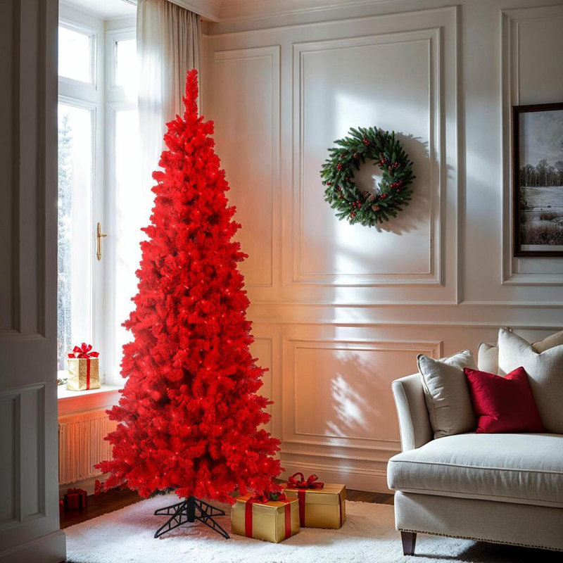 Sapin de Noël artificiel floqué rouge, H 4,5 pi, Non pré-éclairé