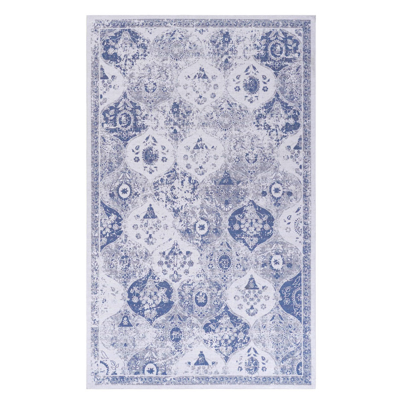 Washable Blue Area Rug 4x6, Non-slip, Low-pile For Bedroom, Living Room, Dining Kitchen - Soft Chenille Machine Washable, & Pet Kitchen, Room