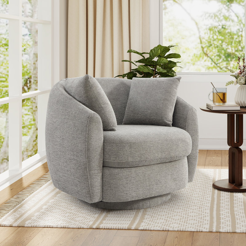 Fauteuil d'appoint pivotant moderne de 38 po de large avec rangement sous le siège et 2 coussins amovibles, Gris clair