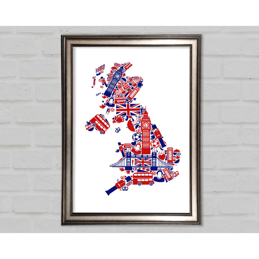 London Icons In The Shape Of The UK - Einzelne Bilderrahmen Kunstdrucke