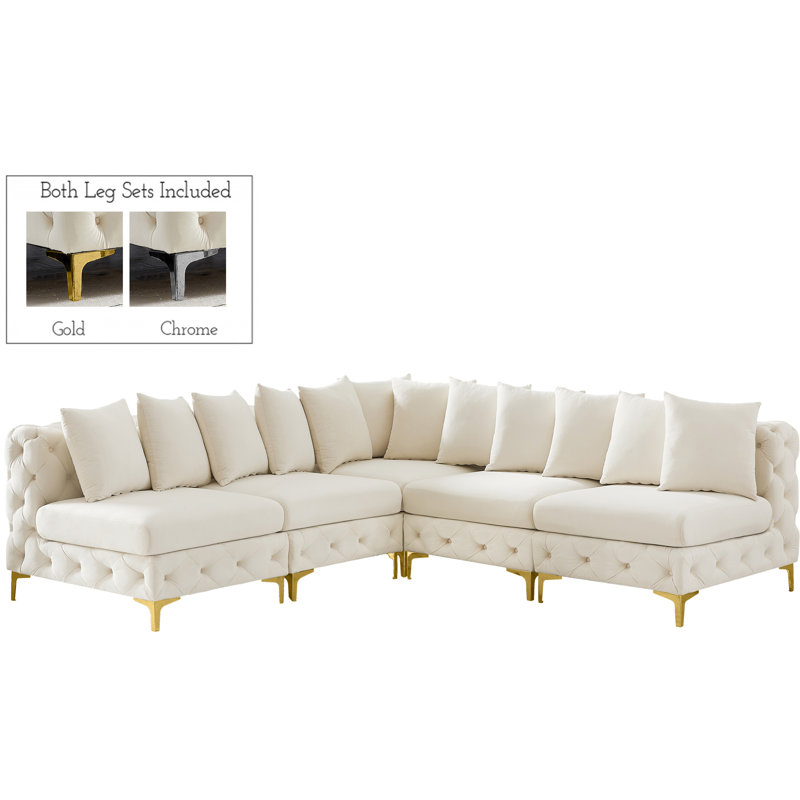 Canapé modulaire en velours 99 po, Velours crème
