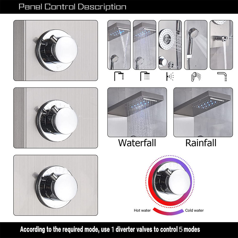 Villalba Shower Tower Panel, Brushed Nickel