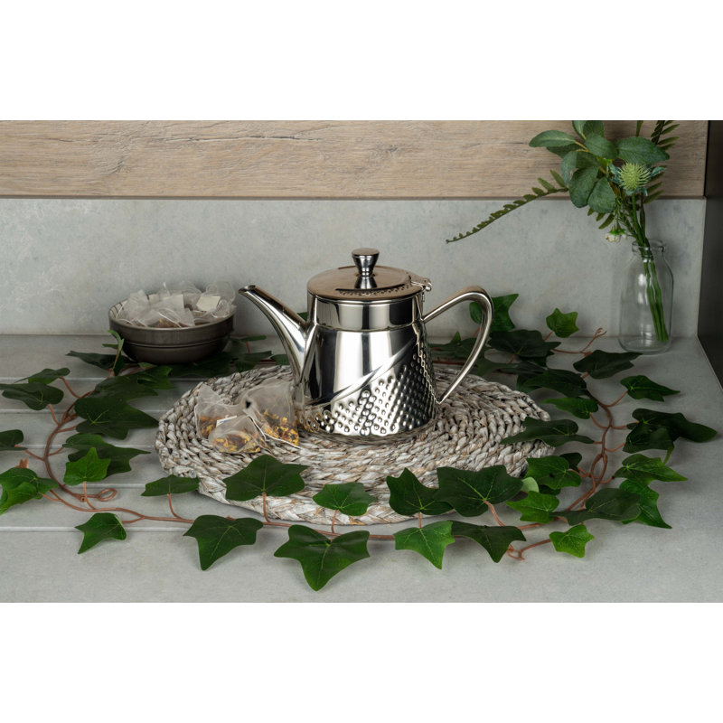Café Olé AHT-013 Arabica Hammered Tea Pot With Cool Touch Knob And Handle 18/10 Stainless Steel Mirror Polished, 24