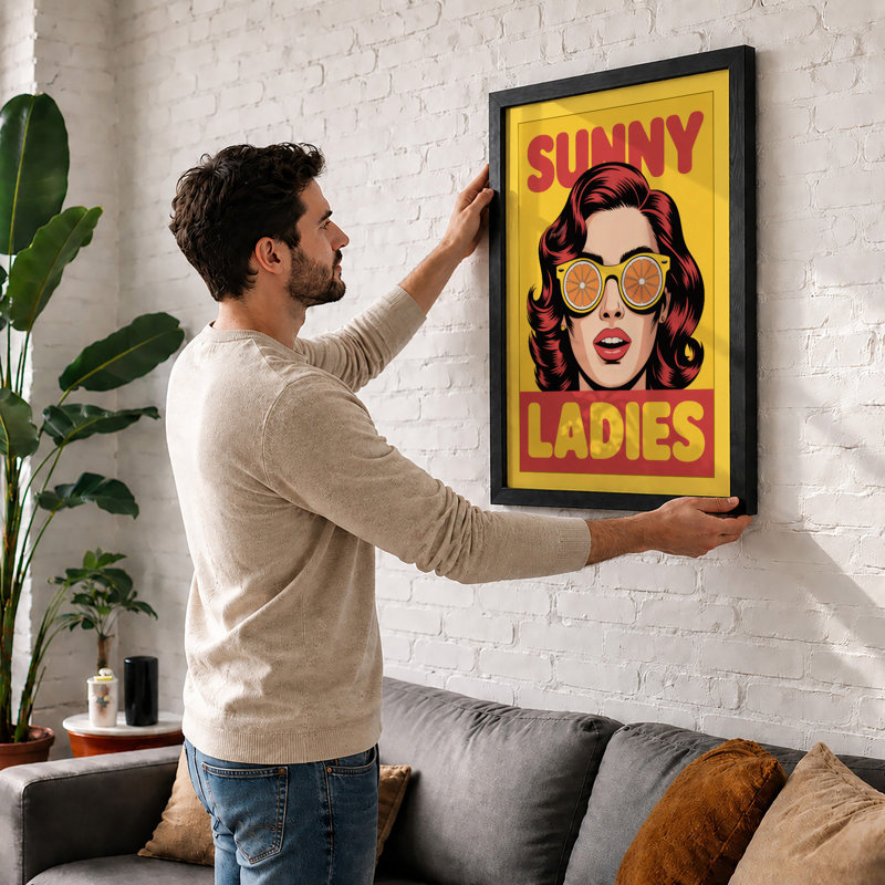 Sunny Ladies Retro - Framed Print, Walnut, A1 - 84.1 x 59.4 cm