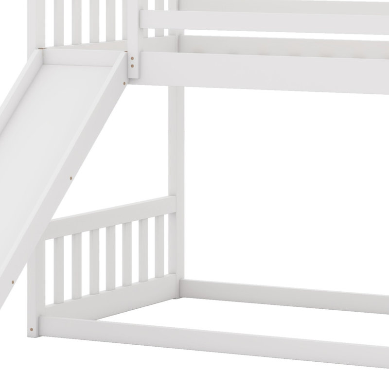 Lit superposé avec glissière convertible House, escalier de rangement pouvant être placé à gauche ou à droite, Blanc