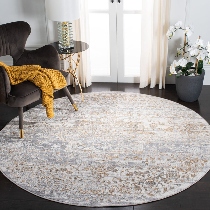 Amilie Oriental Gray/Gold Area Rug, Round 6'7"